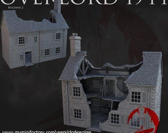 Overlord 1944 Building 2 Ruins | Dark Realms | 28mm | Dungeons and Dragons | Tabletop | DnD | Terrain | RPG | Miniatures | Pathfinder