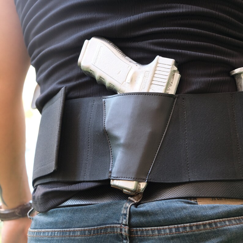 Tactical Belly Band Gun Holster, Concealed Carry, 3 Gun Capacity , 4 Spare Magazines for All 9mm