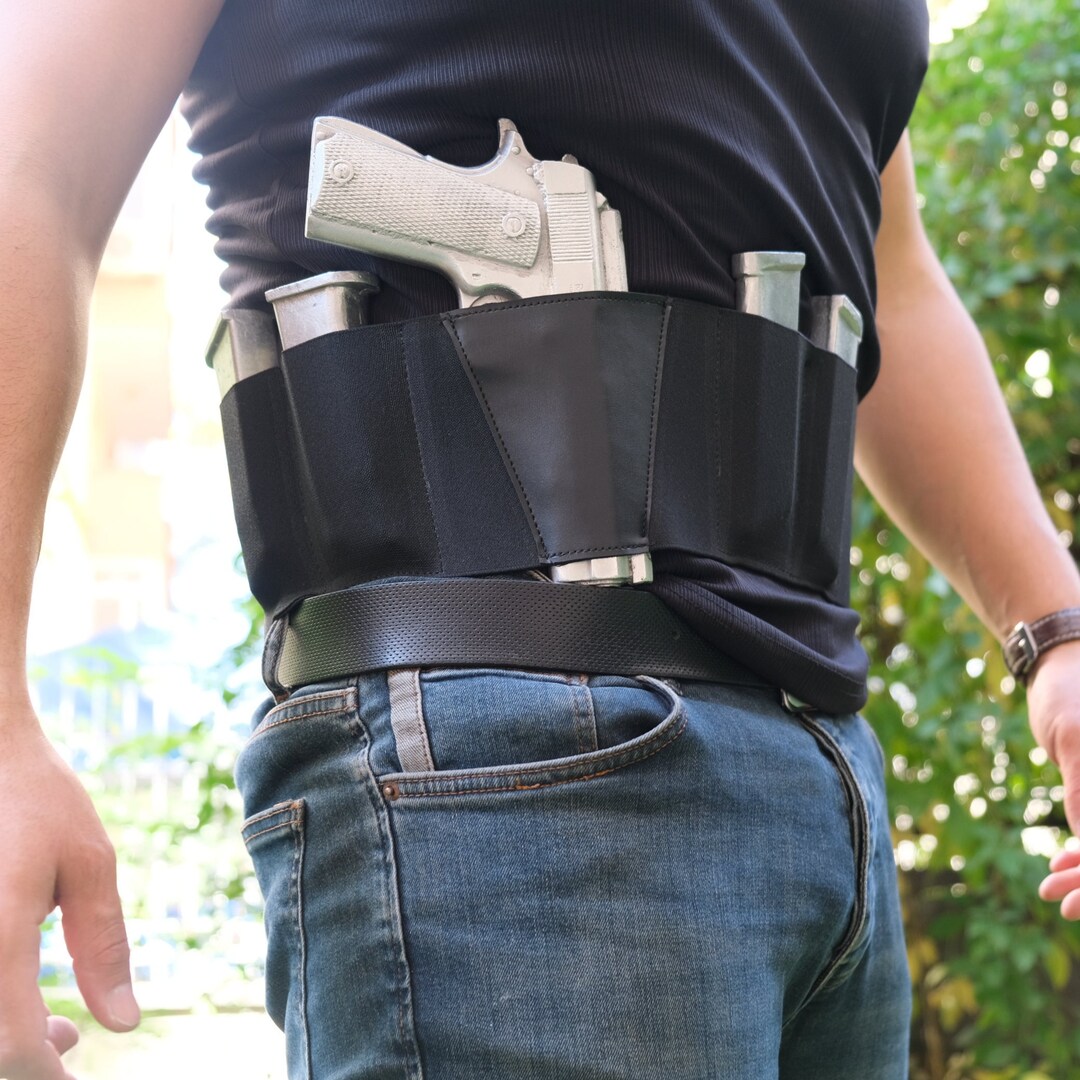 Tactical Belly Band Gun Holster, Concealed Carry, 3 Gun Capacity , 4 Spare Magazines for All 9mm