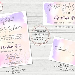 Editable Watercolor Virtual Baby Shower Invitation
