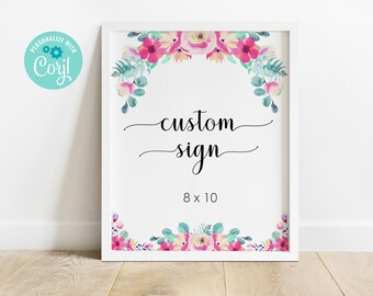 Könnte beinhalten: Ein weißer, gerahmter 8x10 Zoll großer Schild mit einem floralen Rand und dem Text "custom sign".