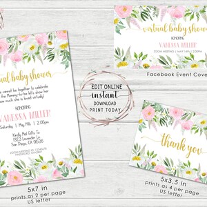 Editable Floral Virtual Baby Shower Invitation