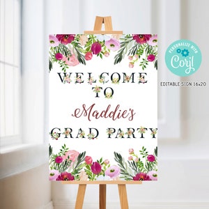 Editable Burgundy Floral Graduation Welcome Sign