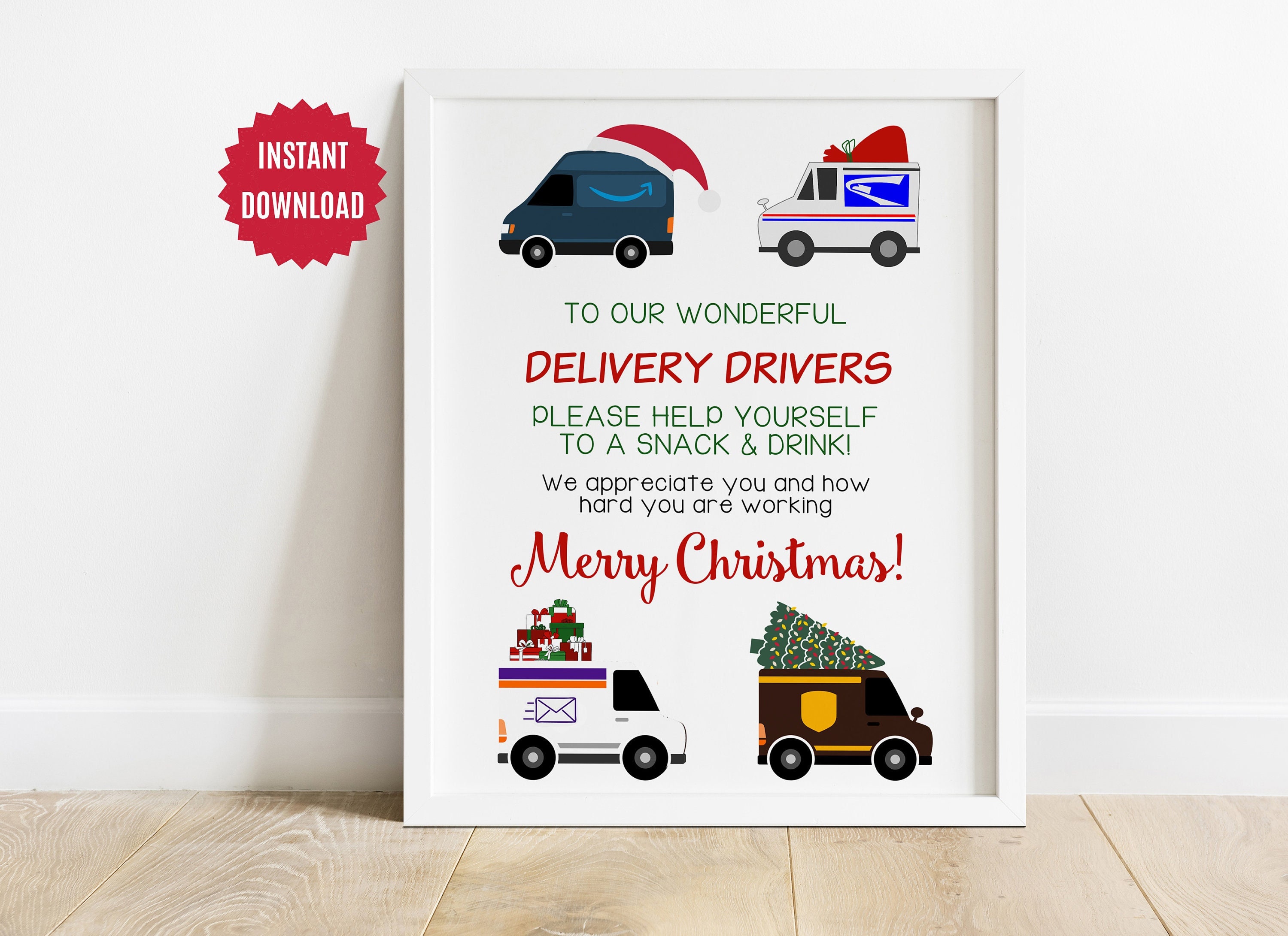 Delivery Driver Thank You Snack & Drink Sign Merry Christmas Etsy UK