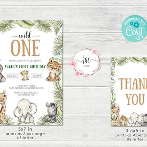 Editable Jungle First Birthday Party Invitations Instant Download