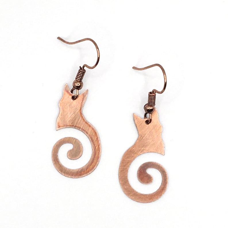 Laser Cut Copper Earrings CAT SWIRL