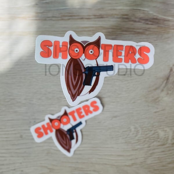 Shooters, Sticker, Hooters, Owl, Stickers for Hydroflask, Stickers for Water bottle, Stickers Laptop, Funny Stickers, Gift for dad, Orange