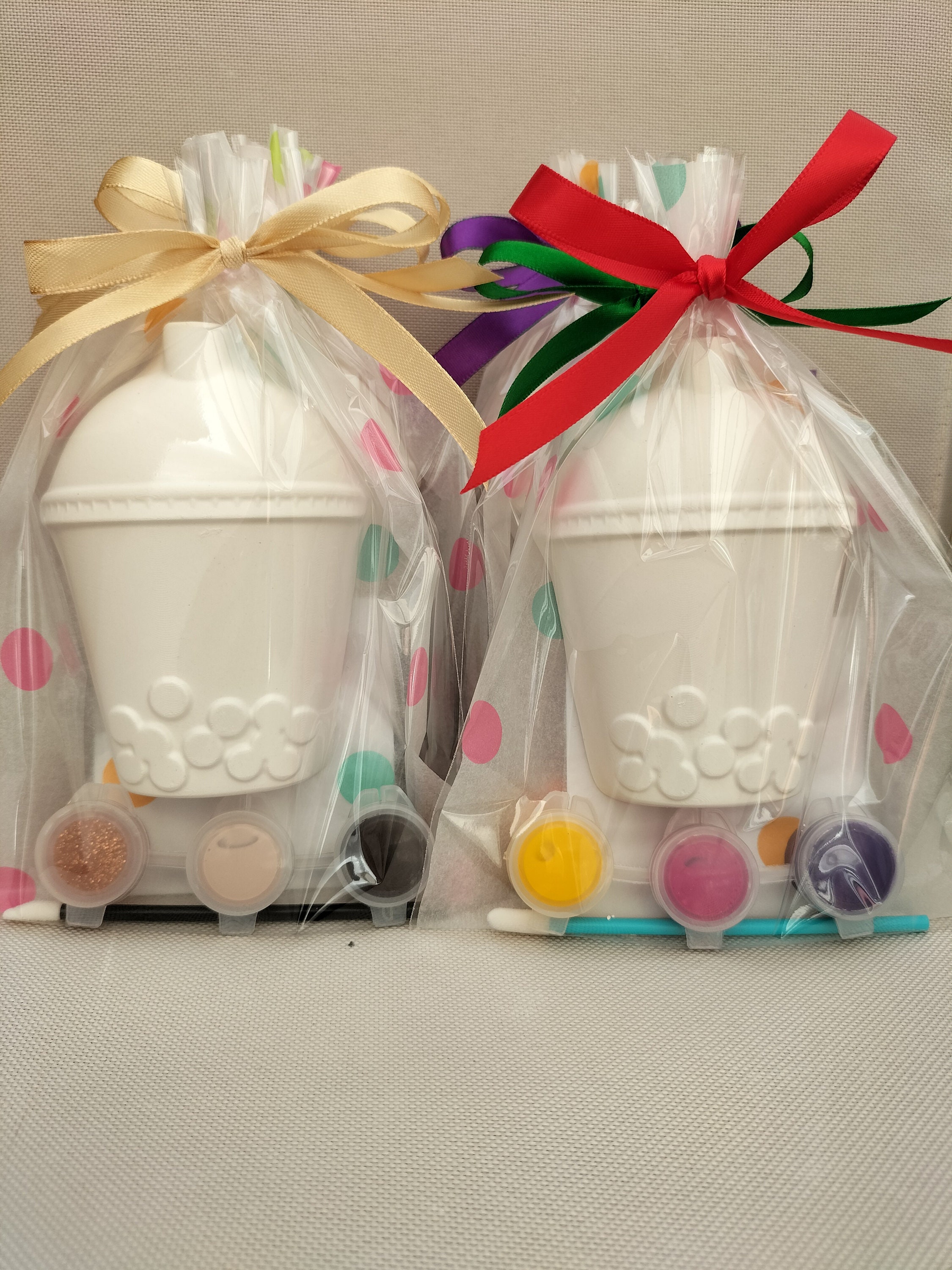 Boba tea party bags, bubble tea party favours, paint your own boba bubble tea favours, party activity, kids party gifts, fun painting.