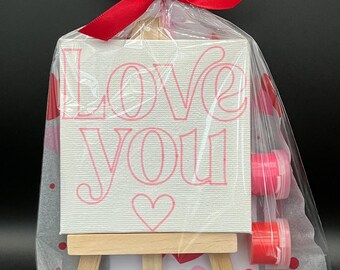 Valentines gifts, paint your own canvas, Valentine’s Day, love you gifts, Valentines crafts,