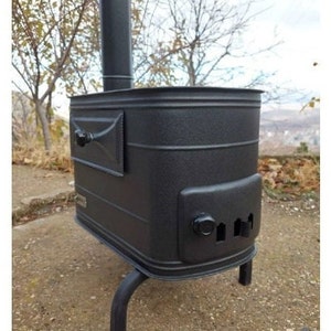 Handmade Camping Wood Stove with Oven: Portable Matte Black Cooker