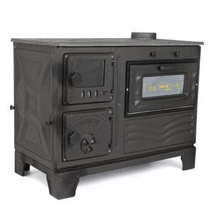 Enamelled Cast Iron Wood & Coal Burning Cook Stove - Oven Included