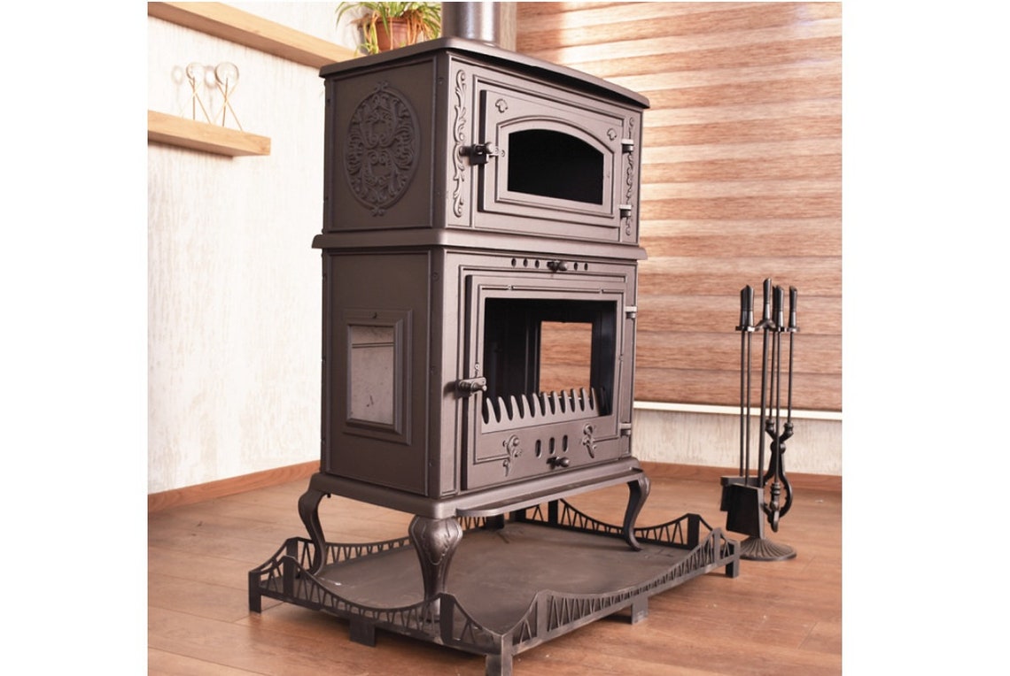 Cast Iron Fireplace Stove With Oven Stove Cast Iron Stove Etsy