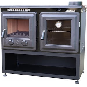 Enameled Cast Iron Wood Burning Stove,Cooker Stove, Oven Stove,Decorative stove with extra large fire chamber and storage compartment