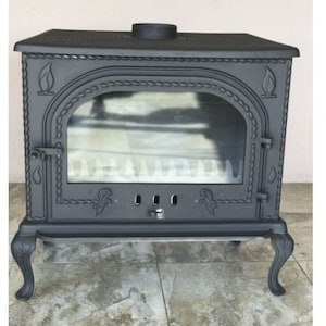 Single Glazed Cast Iron Stove, Oriental Patterned Decorative Fireplace, Wood and Coal Burning Stove