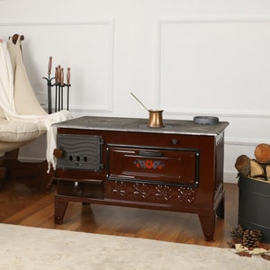 Wood Burning Stove With Cast Iron Oven, Enamel Coated Cast Iron Wood Burning Stove With Oven, Cook Stove