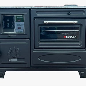 Cast Iron Wood Burning Stove With Glass Fire Chamber and Oven, Enamel Coated Cast Iron Stove, Cook Stove, Oven Stove