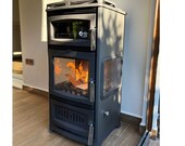Cast-iron wood-burning stove with three-sided glazed oven, Cook stove, stove with oven
