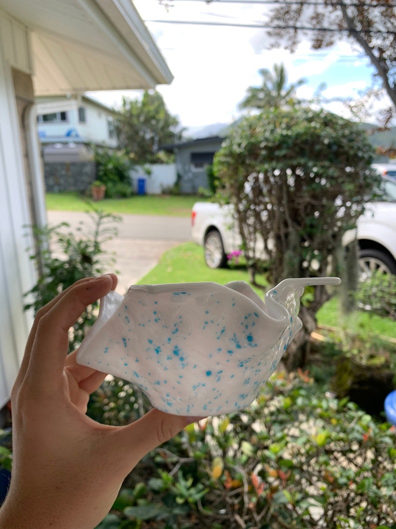 PurpleBlueWhite Handmade Fused Glass Bowl 6 Inches