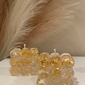 ON SALE, Clear Gel Bubble Cube Candle, Cube Candle, Bubble Candle, Clear Gel Candle, Gold Flake Candle, Home Decor Candle