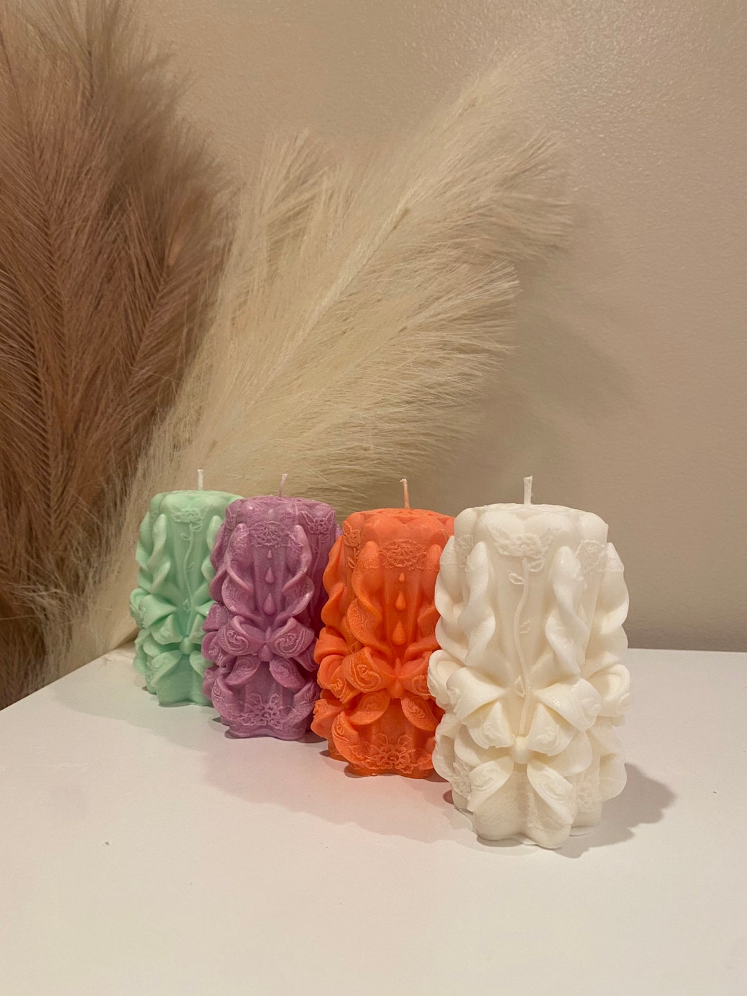 Carved Ribbon Pillar Candle Etsy