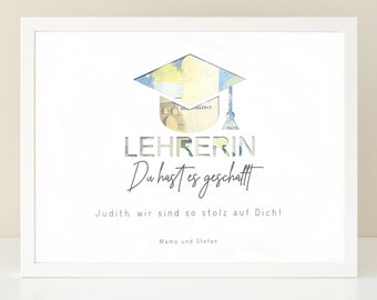 Monetary gift for university graduation - teacher, teacher, start of school, traineeship, for graduation - personalized - packaging