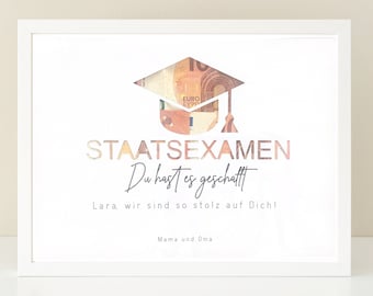 Cash gift for the state exam - law, medicine, pharmacy for graduation - personalized - packaging