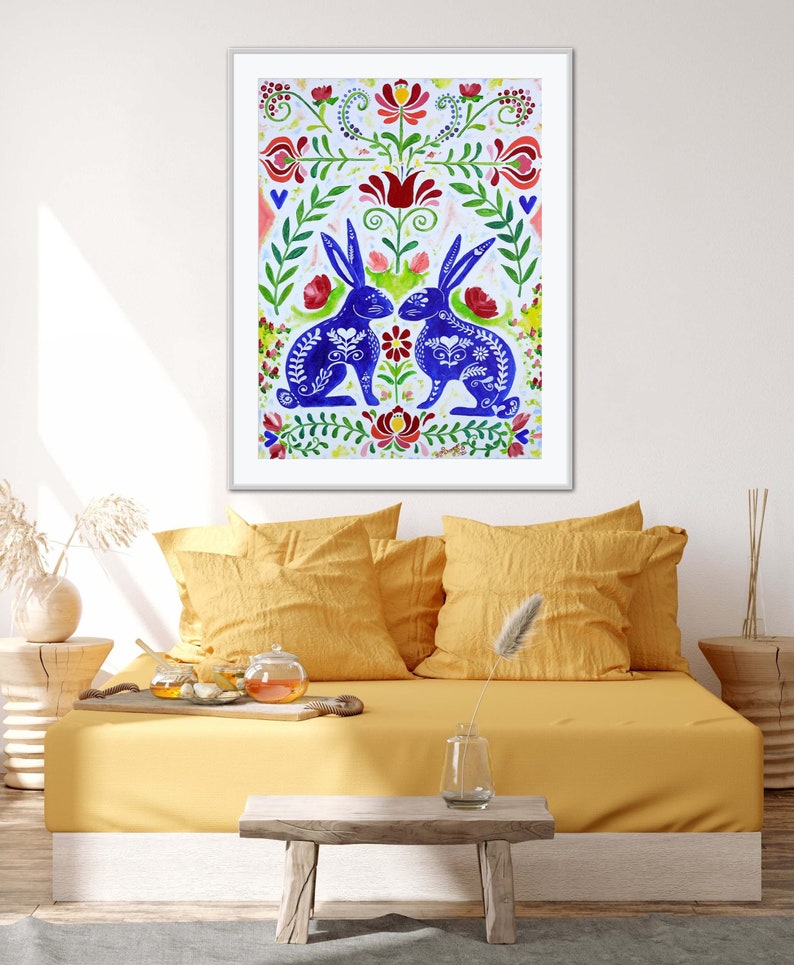 Scandinavian Rabbits Giclée Fine Folk Art Print of Original - Etsy