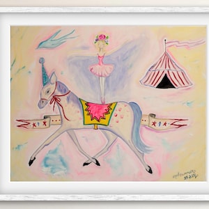 Circus Horse Giclée Fine Art Print of Oil Painting Whimsical Abstract Fantasy Dreamlike Fairytale Colorful Vintage Carnival Star Performer