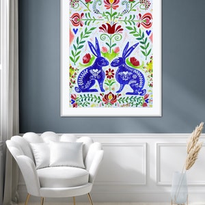 Scandinavian Rabbits Giclée Fine Folk Art Print of Original Oil ...