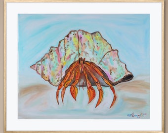 Hermit Crab Giclée Art Print of Original Oil Painting Colorful Shell Ocean Animal Beach Tropical Coastal Home Decor Vibrant Marine Sea-life