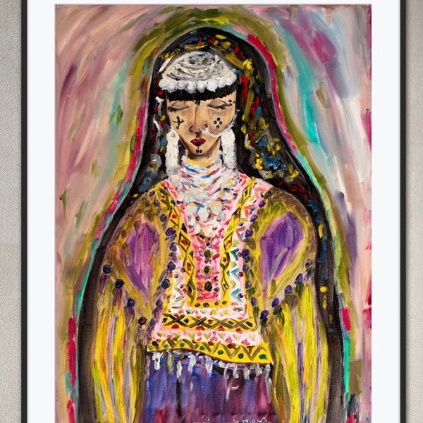 Kuchi Afghan Giclée Fine Art Print Original Oil Painting Bohemian Gypsy Nomad Whimsical Abstract Ethnic People Portrait Coins Boho Decor