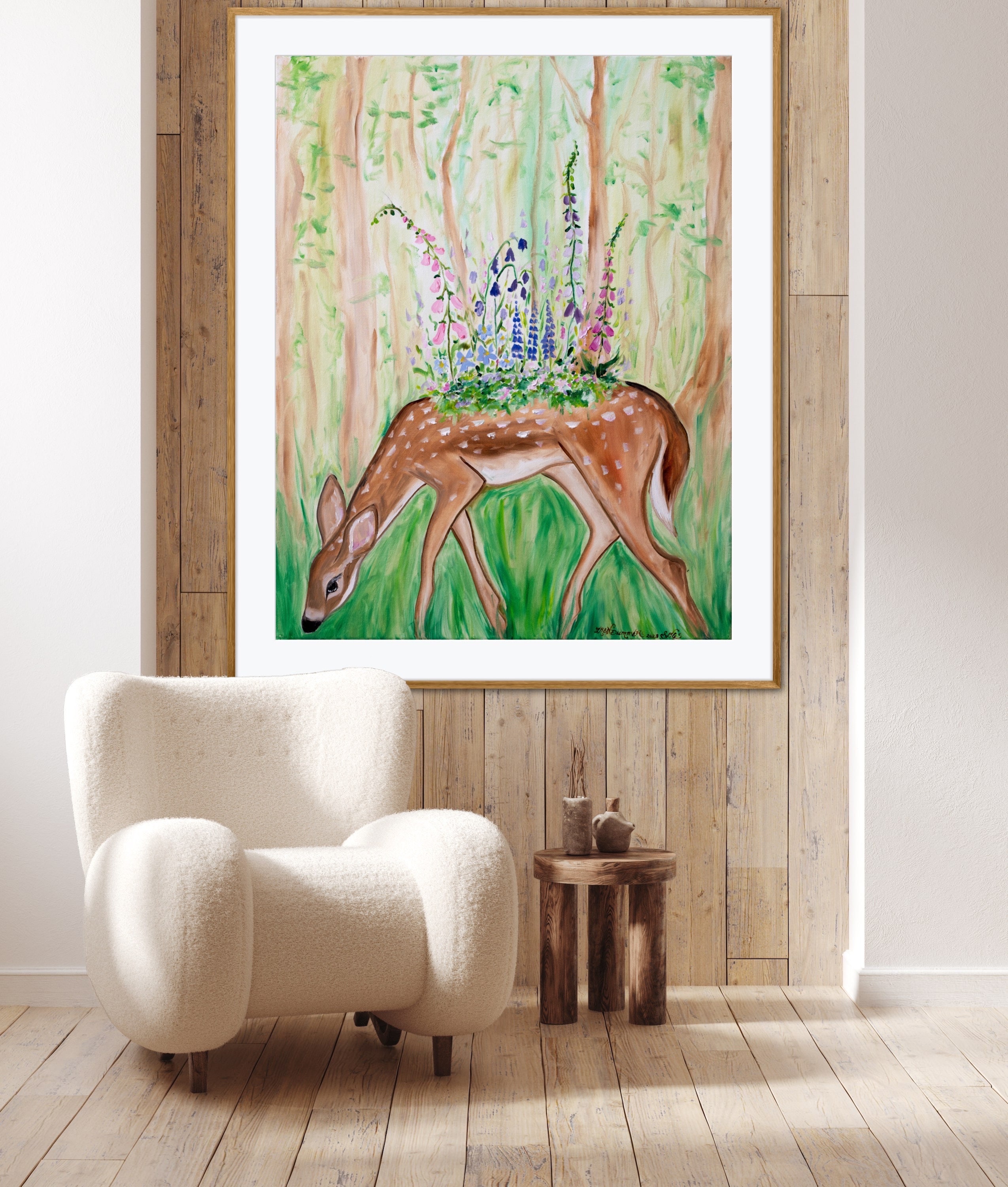 Fawn Bearing Flowers Giclée Fine Art Print Oil Painting Colorful ...