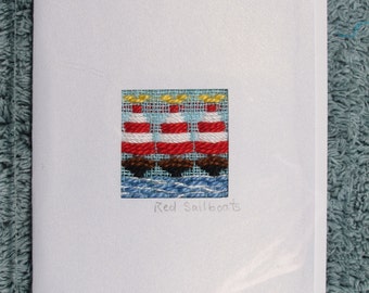 Red Sailboats handwoven blank note card
