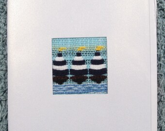 Blue Sailboats handwoven blank note card