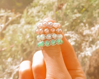 Braided pearl ring/ beaded ring/ wire braided ring/ wire beaded ring/ plait rings/ pearl wire rings/ pearl beaded rings/ pearl jewellery