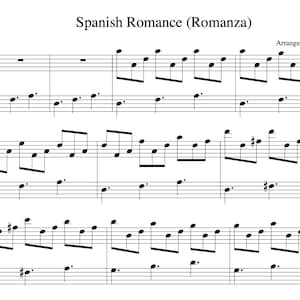 May include: Sheet music for a piano piece titled "Spanish Romance (Romanza)". The music is arranged by Felix Sun and is traditional in style.