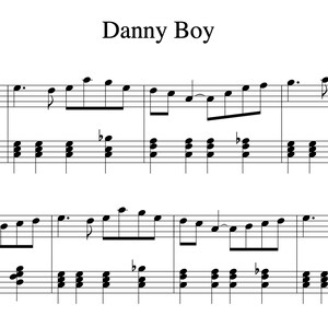 Może przedstawiać: Nuty do tradycyjnej irlandzkiej piosenki ludowej "Danny Boy", zaaranżowane przez Felixa Sun. Muzyka jest zapisana w standardowej notacji z kluczem wiolinowym i kluczem basowym.