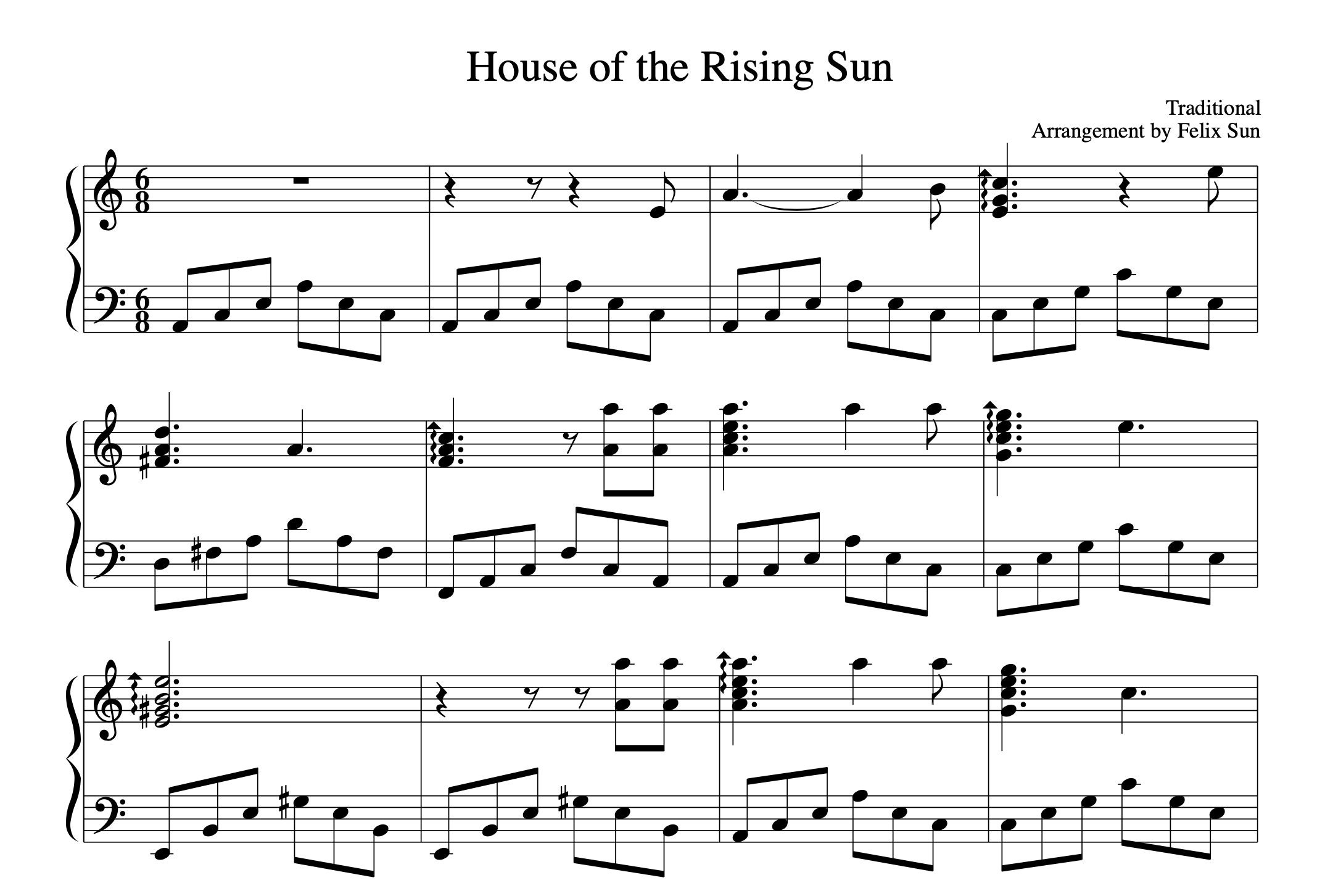 House of the Rising Sun (piano Sheet Music) - Digital Download - Etsy