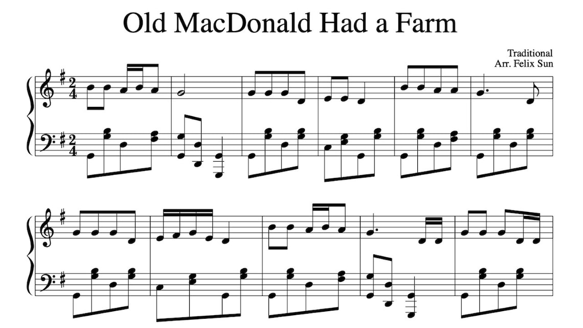 Old Macdonald Had a Farm piano sheet music digital download for beginners