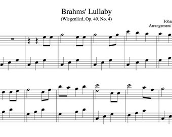 Brahm S Lullaby Easy Piano Sheet Music Printable Pdf Etsy