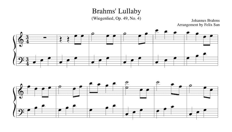 Brahms Lullaby Wiegenlied Piano Solo Sheet Music Beautiful Easy