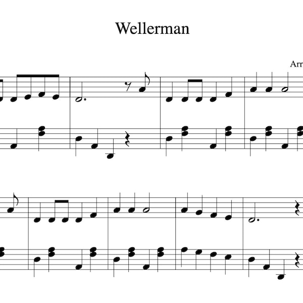 Wellerman (Klaviernoten) - Lustiges einfaches Arrangement - Seemannslied | Digitaler Download