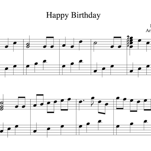 Happy Birthday - (Piano Solo - Einfach und schön) | Klavier Noten - Digitaler Download