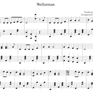 Puede incluir: Partitura musical para la tradicional canción marinera "Wellerman", arreglada por Felix Sun. La música está escrita en Do mayor y presenta una melodía simple con un ritmo repetitivo.