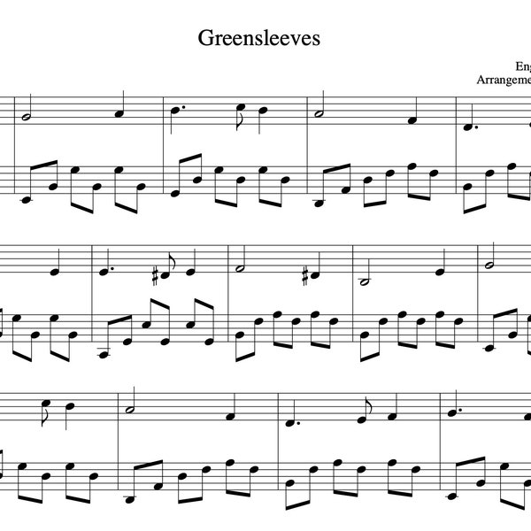 Greensleeves (What Child is This?) - Beautiful Piano Arrangement - Sheet Music