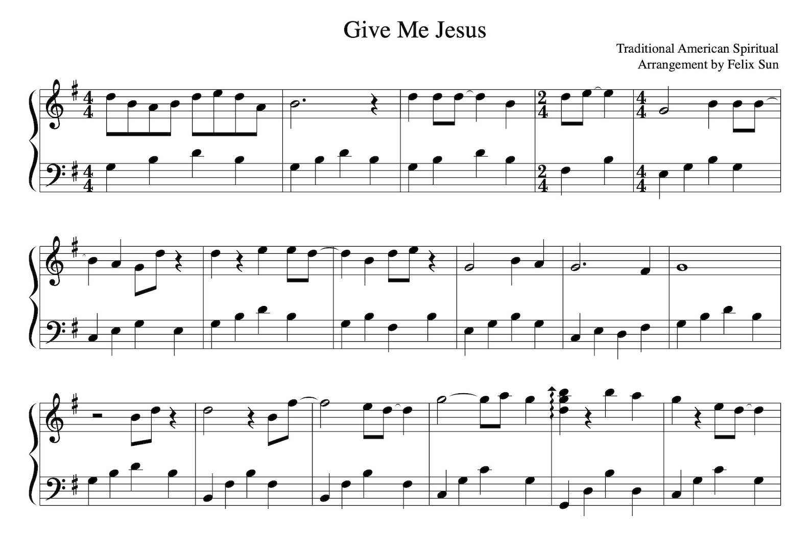 Give Me Jesus Piano Sheet Music Beautiful Traditional American