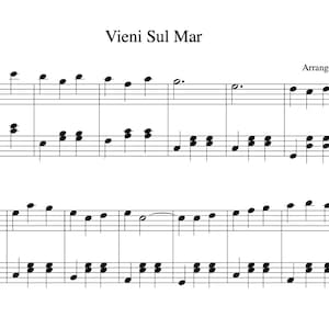 May include: Sheet music for the Italian folk song "Vieni Sul Mar," arranged by Felix Sun. The music is written in black notes on a white background, with treble and bass clefs and time signatures visible.