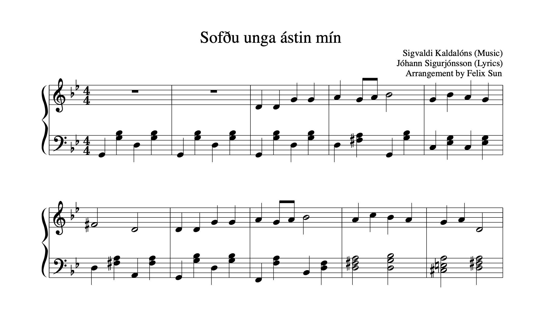 Sofðu Unga ástin Mín (piano Sheet Music) – Beautiful Easy Piano Solo ...