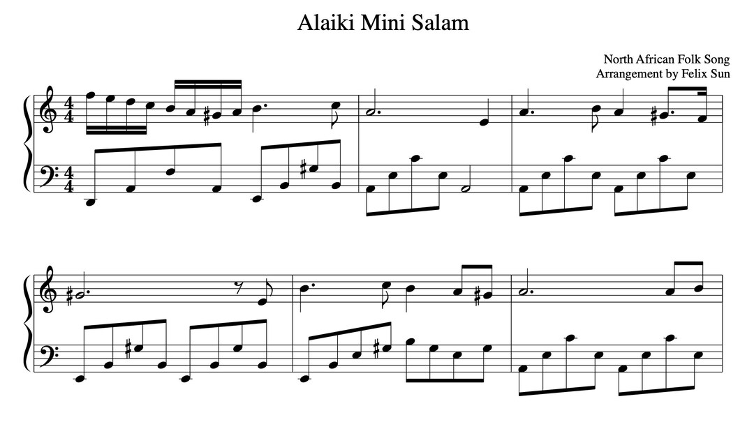 Alaiki Mini Salam piano Sheet Music Algerian Folk Song Beautiful 