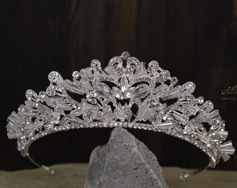 Hochzeit Tiara Kristalle Silber Krone Braut Braut Accessoires Kopf Haar Strass Diamant Diadem